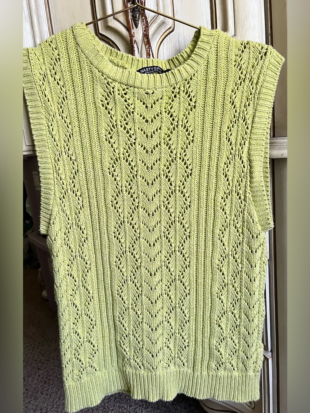 Nasty Gal Pistachio Green Pointelle Knit Sleeveless Sweater Vest Medium